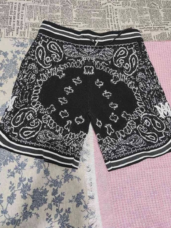 AMIRI Other - Men's Black Paisley Knit Bermuda Shorts with Stripe Waist
